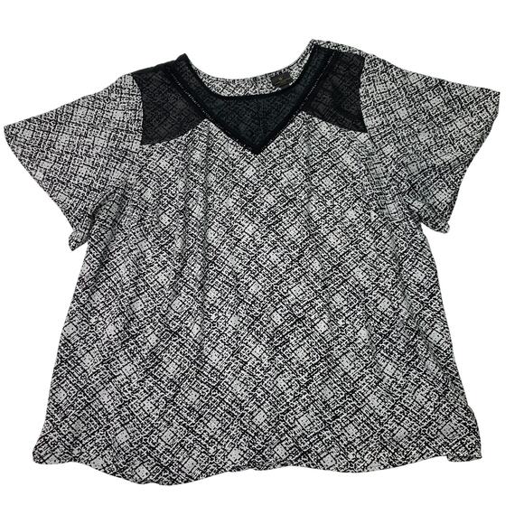 Worhtington Womens 3X Blouse Semi Sheer Black White Flowy Tunic Short Sleeve - Picture 1 of 7